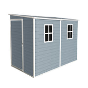 Outdoor Resin Storage Shed with Floor and Windows, Waterproof, Lockable Doors - Grey, 4x8ft