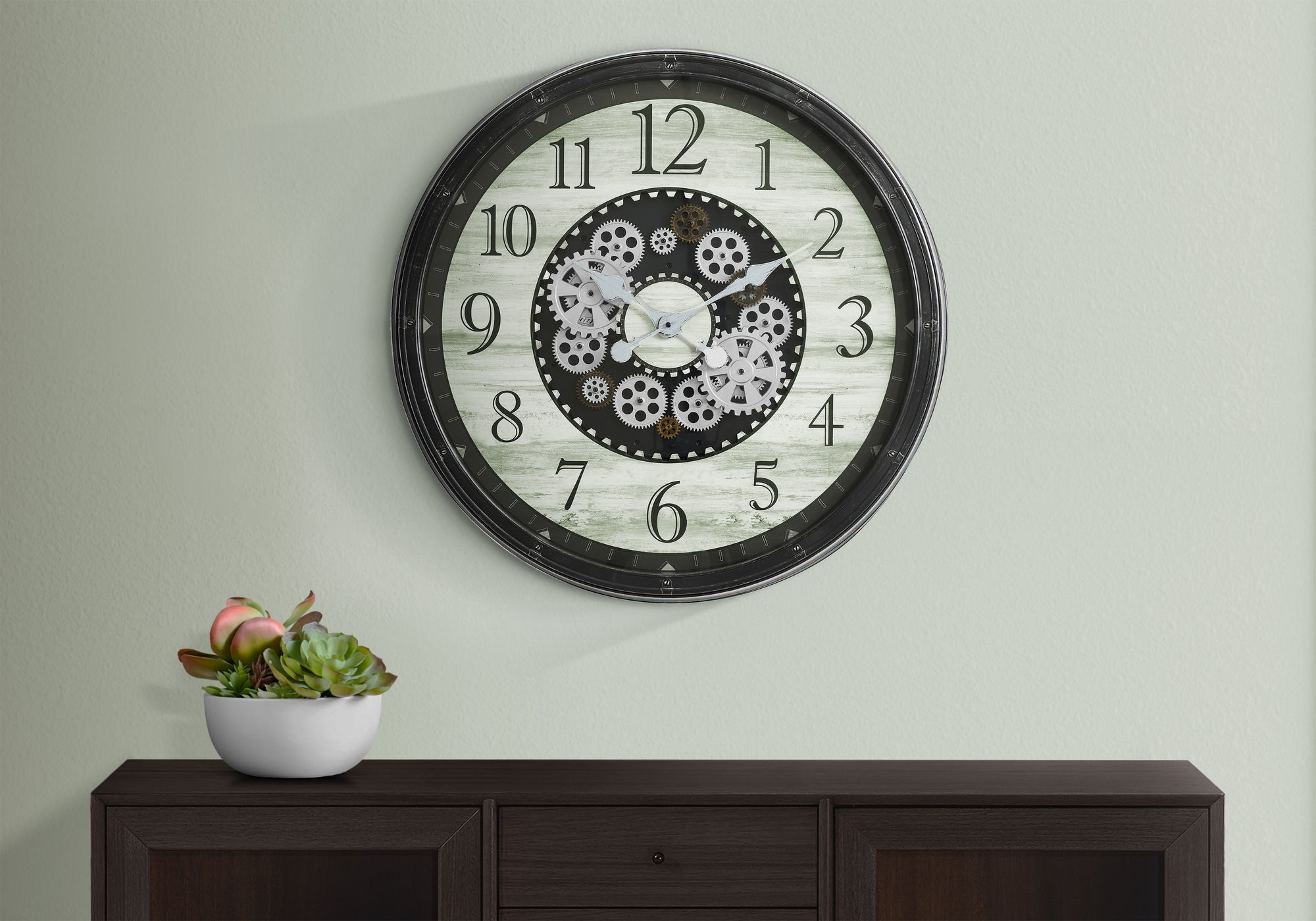 Clocks, 30' Round, Gear Mechanism, Large Oversized, Wall Clock, Brown, Transitional