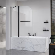 Frameless Double- Folding Shower Doors for Bathtub, 1/4' (6mm) Thick SGCC Tempered Glass Door, Bathroom Pivot Tub Glass Door 43 Inch. L * 58 Inch. H---Matte Black