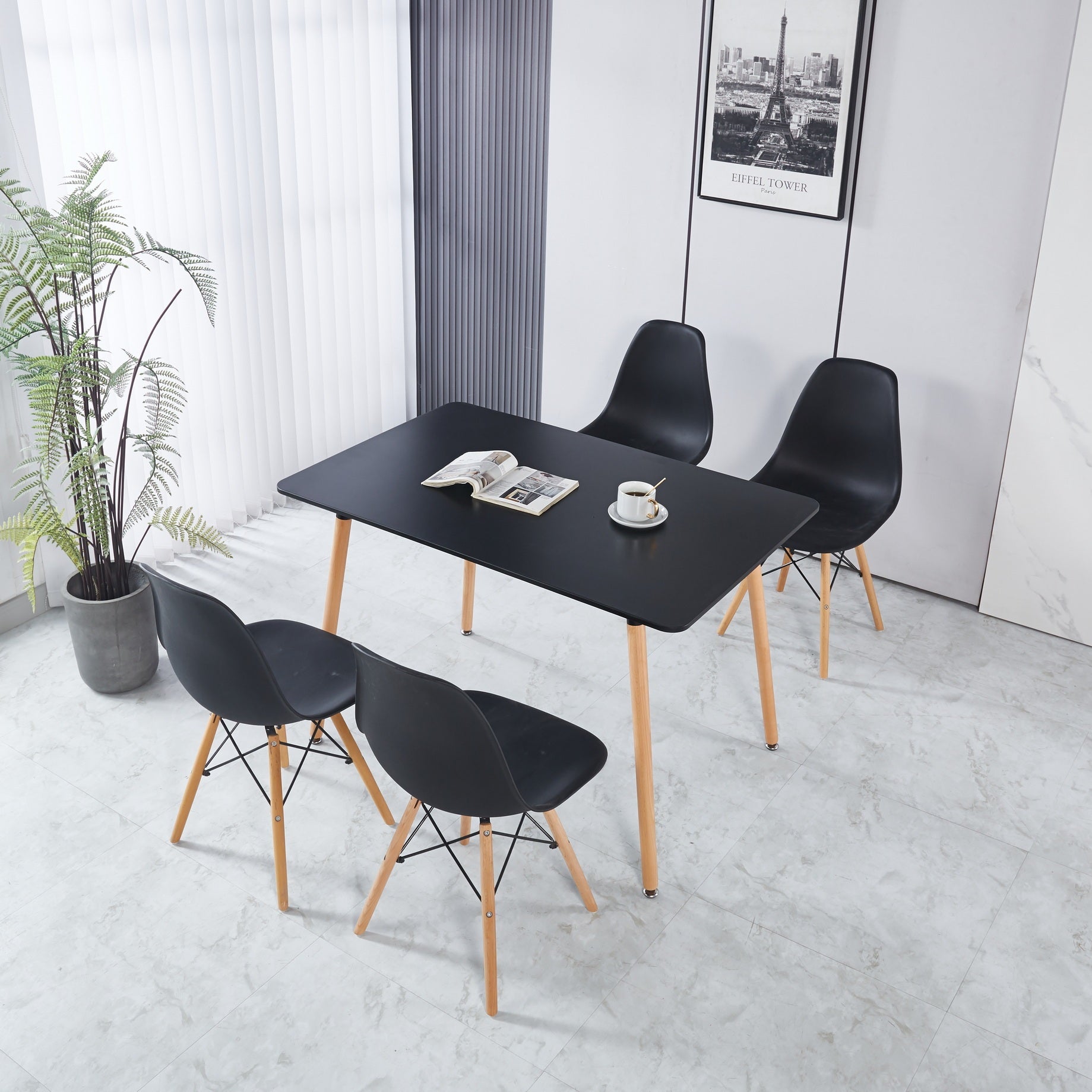 1+4,5pieces dining set, Table metal leg Mid-century Dining Table for 4-6 people With Mdf Table Top, Pedestal Dining Table, End Table Leisure Coffee Table