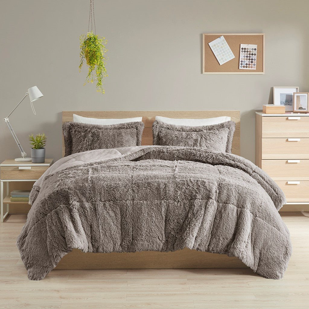 Full/Queen Shaggy Long Fur Comforter Mini Set