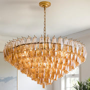 37' Extra Large Chandelier, 14-Light Gold Modern Round Chandelier for Living Room, Tiered Smoke Blown Glass Brass Chandeliers, Hanging Light Fixture for Bedroom, Dining Room, Foyer, Entryway