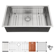 Brushed Nickel Undermount Kitchen Sink - 33x19 inch Single Bowl with Ledge Workstation, 16 Gauge Stainless Steel