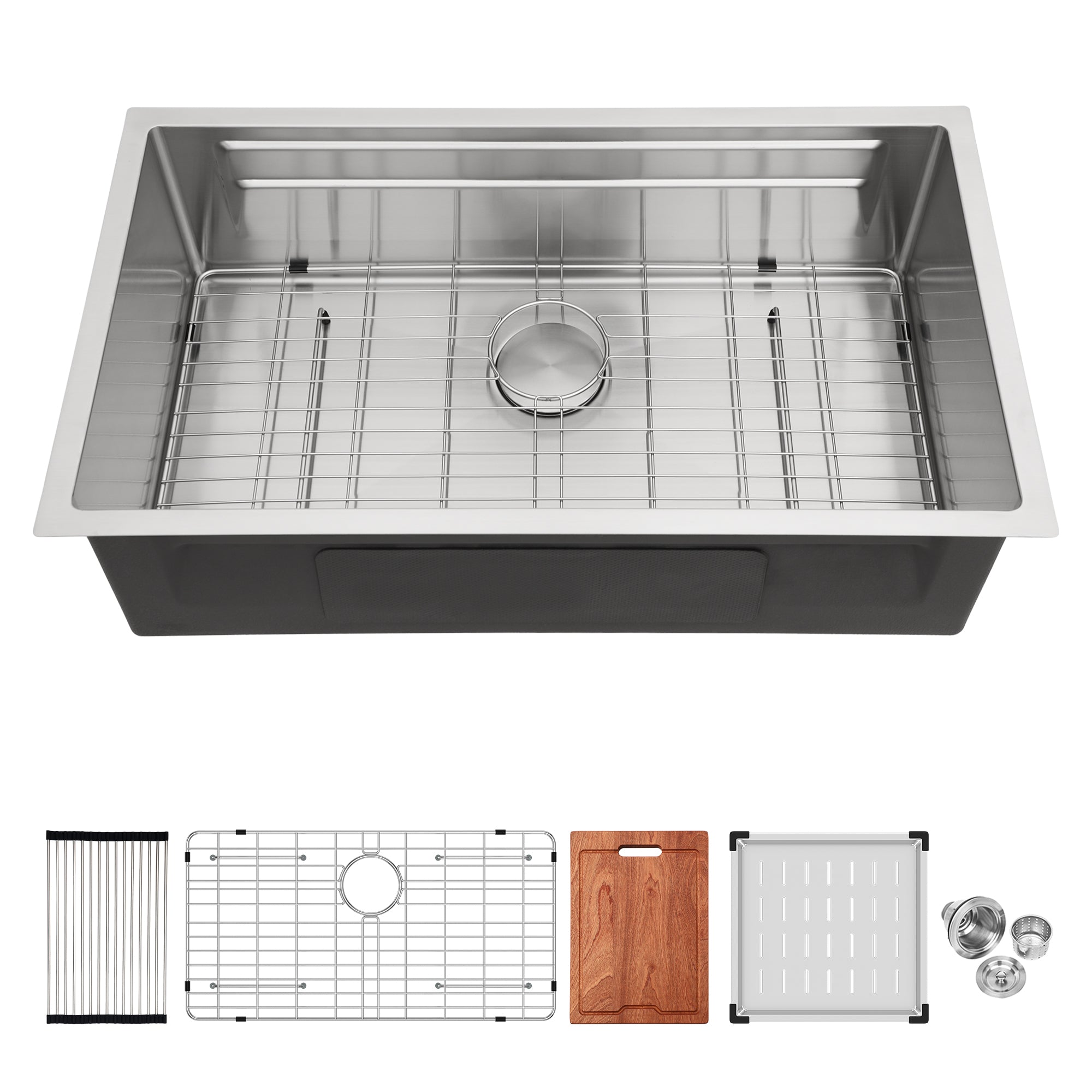 Brushed Nickel Undermount Kitchen Sink - 33x19 inch Single Bowl with Ledge Workstation, 16 Gauge Stainless Steel
