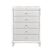 Modern Glamorous Bedroom Chest of 5x Drawers 1pc Metallic White Finish Alligator Textured Fronts Mirror Trim Wooden Furniture