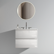 TIA  24' Wall Mount White Glossy Bathroom Vanity with Ceramic Sink with Three Faucet Holes, Large Storage Floating Bathroom Vanity for Bathroom, One-Piece Sink Basin without Drain, Pre-assembled