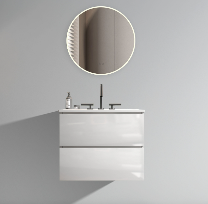 TIA  24' Wall Mount White Glossy Bathroom Vanity with Ceramic Sink with Three Faucet Holes, Large Storage Floating Bathroom Vanity for Bathroom, One-Piece Sink Basin without Drain, Pre-assembled