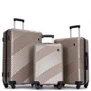 Lightweight 3 Piece Luggage Sets PC+ABS with Spinner Wheels and Hooks in Gold