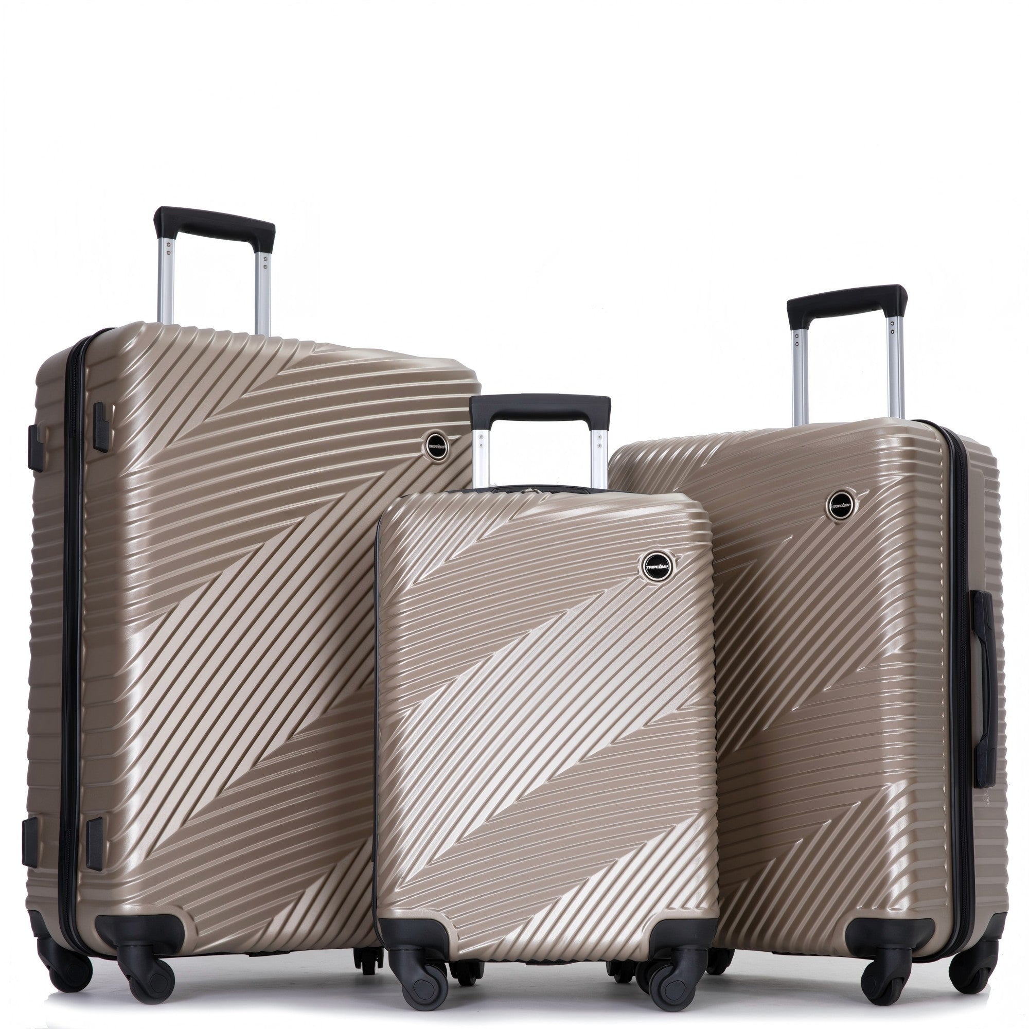 Lightweight 3 Piece Luggage Sets PC+ABS with Spinner Wheels and Hooks in Gold