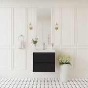 24' Floating Bathroom Vanity with Sink, Modern Wall-Mounted Bathroom Storage Vanity Cabinet with Solid Surface Top Basin and Soft Close Drawers, Glossy Black 24V11-24GB