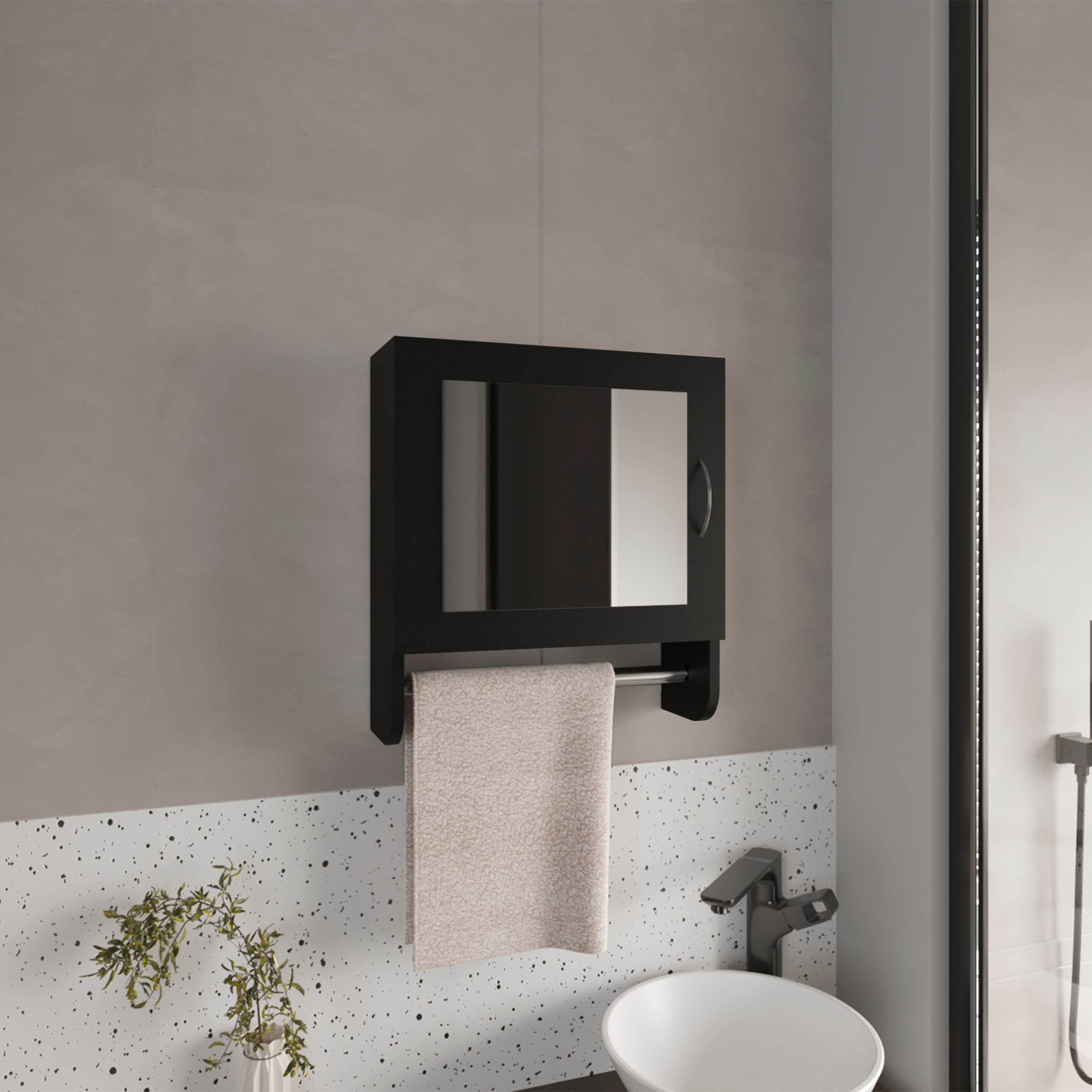 Medicine Cabinet 19.70' H, with 1 Door, 2 Shelves, 1 Mirror, Black