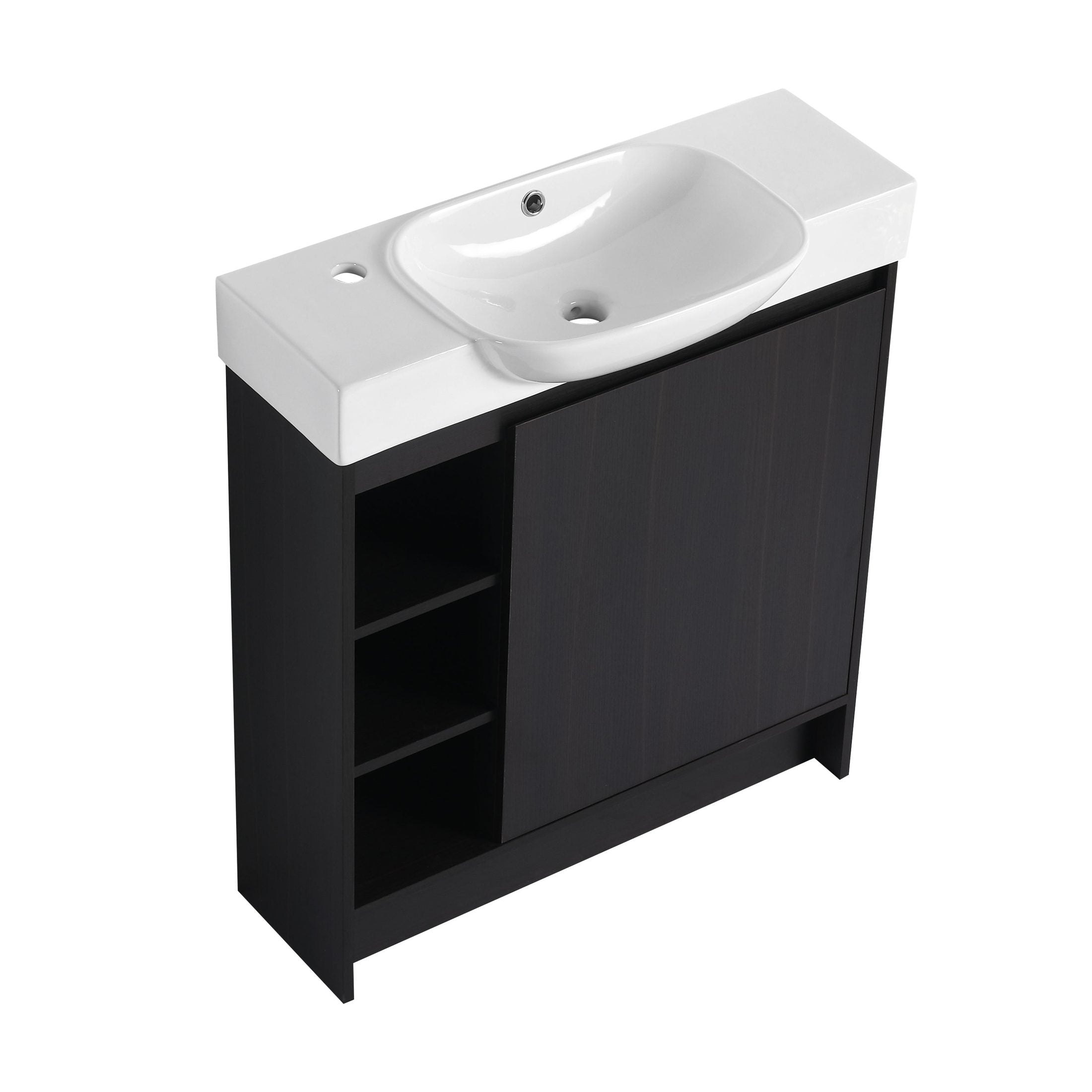 30'' Freestanding Bathroom Vanity with White Ceramic Sink & Soft-Close Door, Dark Oak, KD-Packing