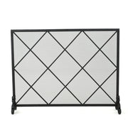 Minimalist Single Panel Iron Fireplace Screen with Diamond Design in Black