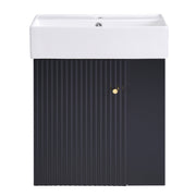 Modern Floating Bathroom Vanity with Ceramic Basin and Right Side Storage, Black, 21.6 Inches