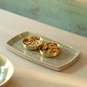 Small Wooden Platter with Yellow Enamel  Hand Painted Striped Design, 12.5x3'