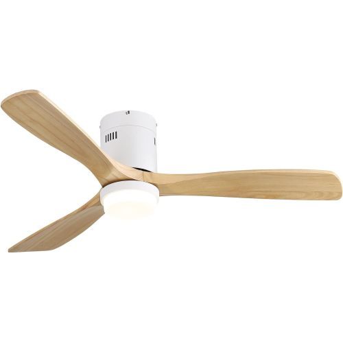 52 Inch Wooden Ceiling Fan With 18W Led Light 3 Solid Wood Blades Remote Control Reversible DC Motor For Home
