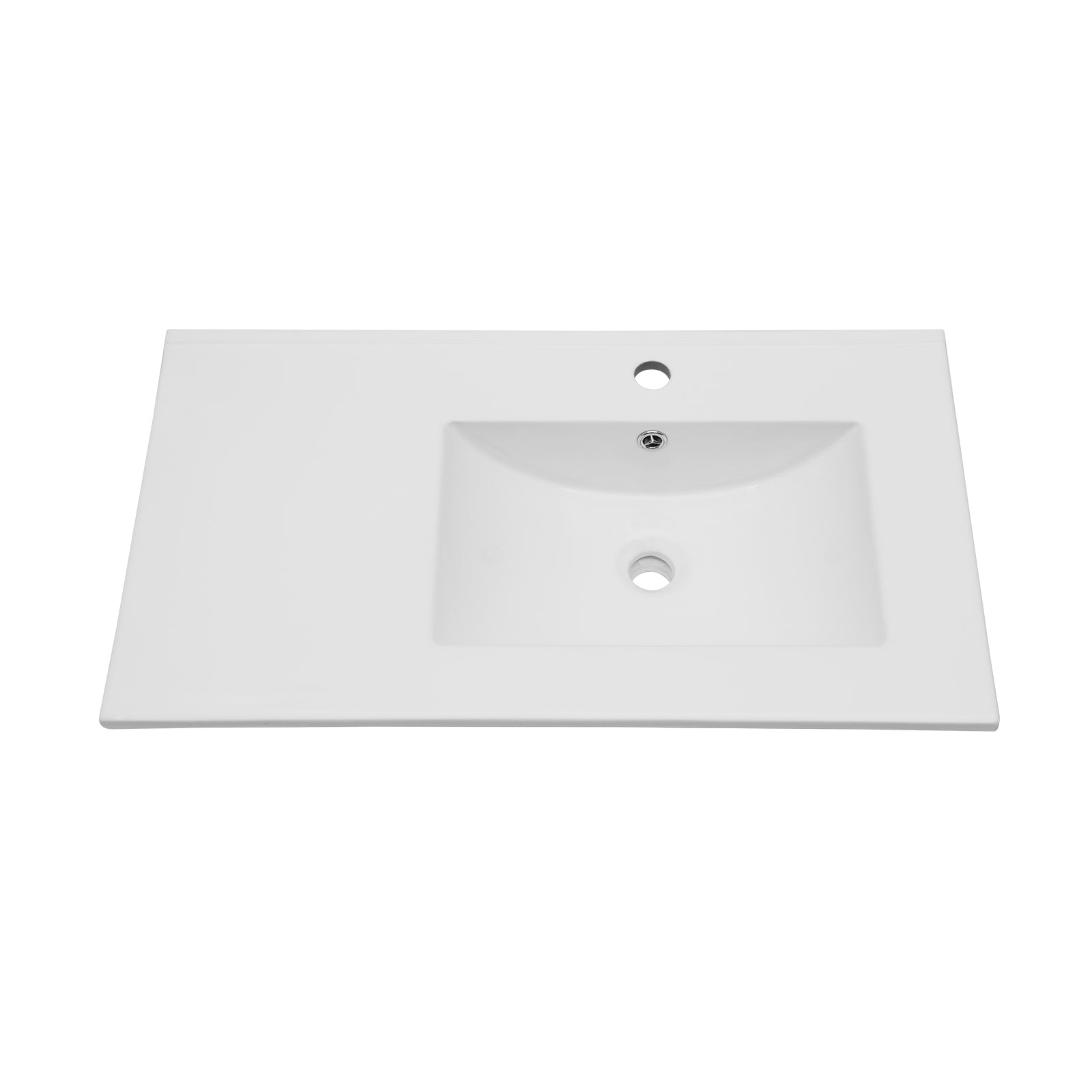 White Rectangular Single Vanity Top with 1 Faucet Hole and Overflow, Ceramic, 32' x 18', Spacious Left Countertop for Storage