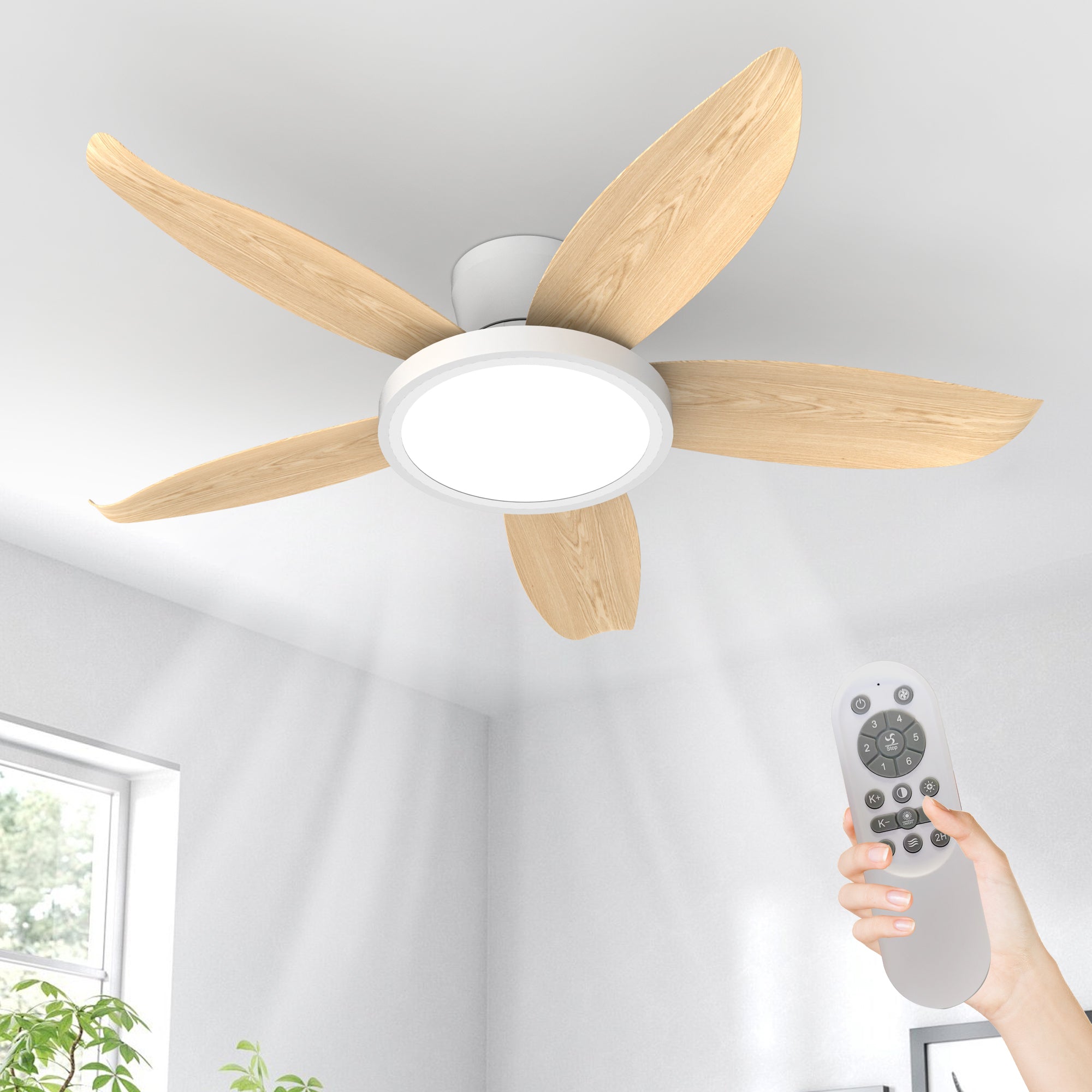 42-inch eye-friendly light source Woodgrain finish blades High airflow Insert blades ABS plastic blades ceiling fan light