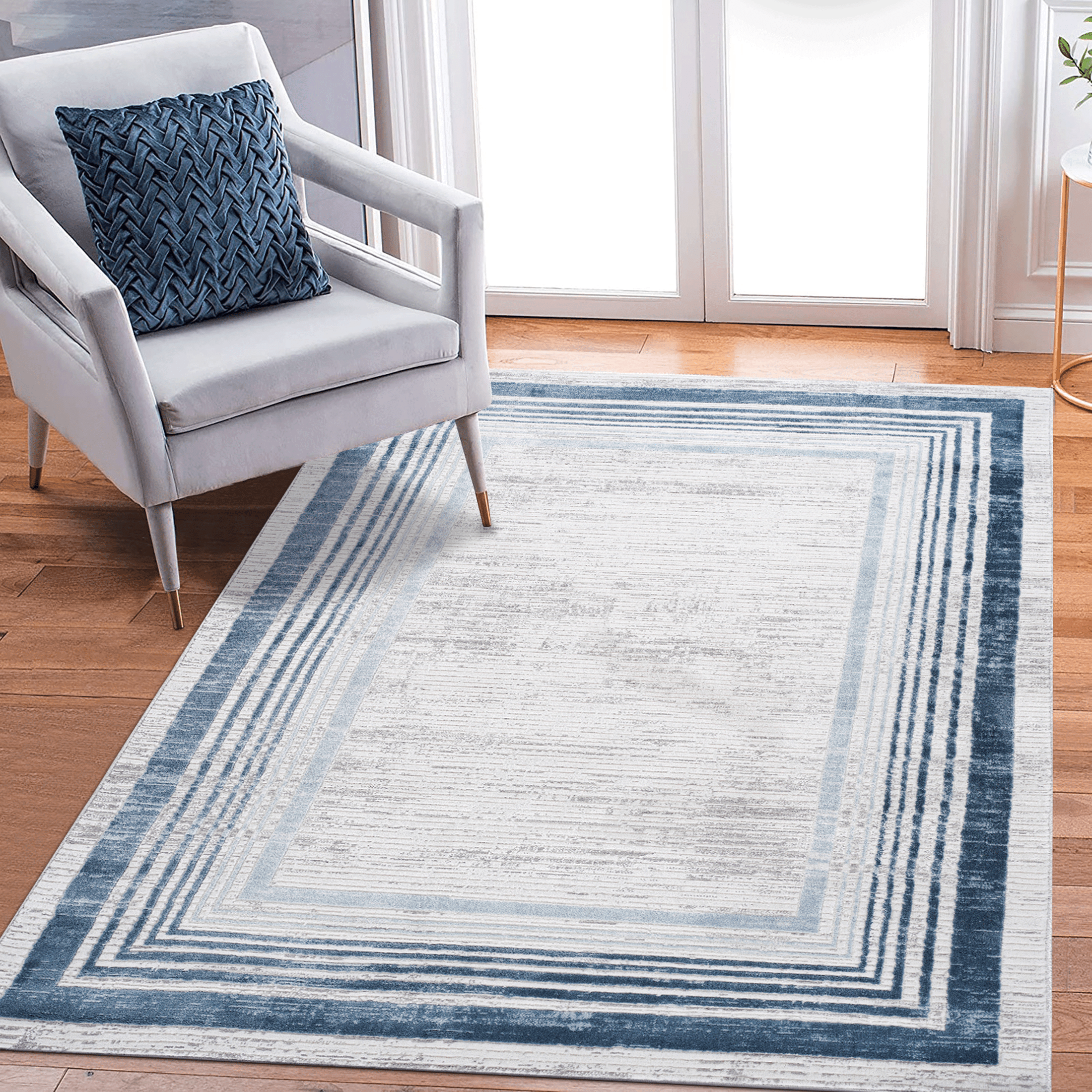 MARFI Collection 5X7 Blue / Ivory / Bordered Area Rug