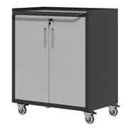 Heavy-Duty Metal Garage Storage Cabinet with Wheels - Sturdy Tool Organizer in Black and Gray Steel