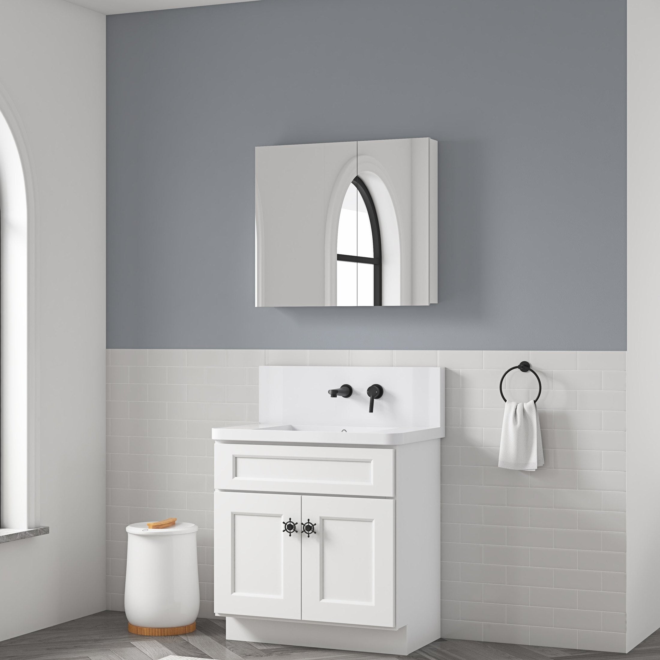 30'' W x 26'' H Surface Frameless Mirror Medicine Cabinet, Beveled Mirror Edges Bathroom Medicine Cabinet
