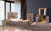 Lorenzo Queen 5 Pc Tufted Upholstery Bedroom set made with Wood and Gold Accents in Gray(CA Warehouse Inventory)