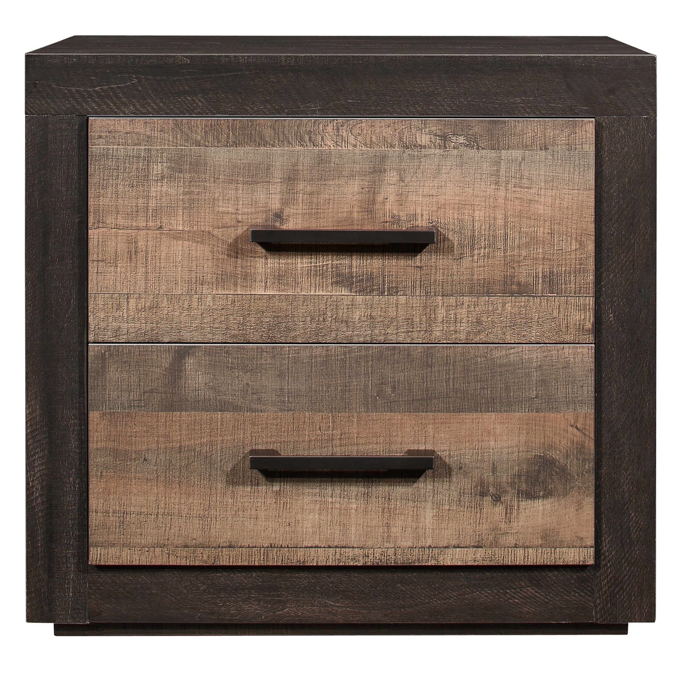 Contemporary Style Bedroom Nightstand Natural Wood Grain Look Two Tone Finish Bed Side Table Faux Wood Veneer
