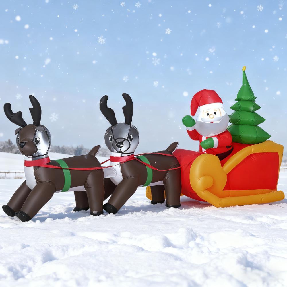 Christmas Inflatable Santa Claus with Sleigh and Reindeer, Outdoor Blow-Up Yard Decoration