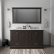 Espresso Double Bath Vanity 60 in. W x 22 in. D, Cultured Marble Top, and Faucet Set