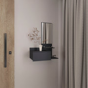 Vienna 23.6' Wide 3-Tier Shelf  Floating  Mirror Console Table, Full Extension Drawer Black