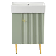 Modern Green Bathroom Vanity with Ceramic Sink, Left Side Storage, MDF Cabinet, Gold Legs, 21.6' W