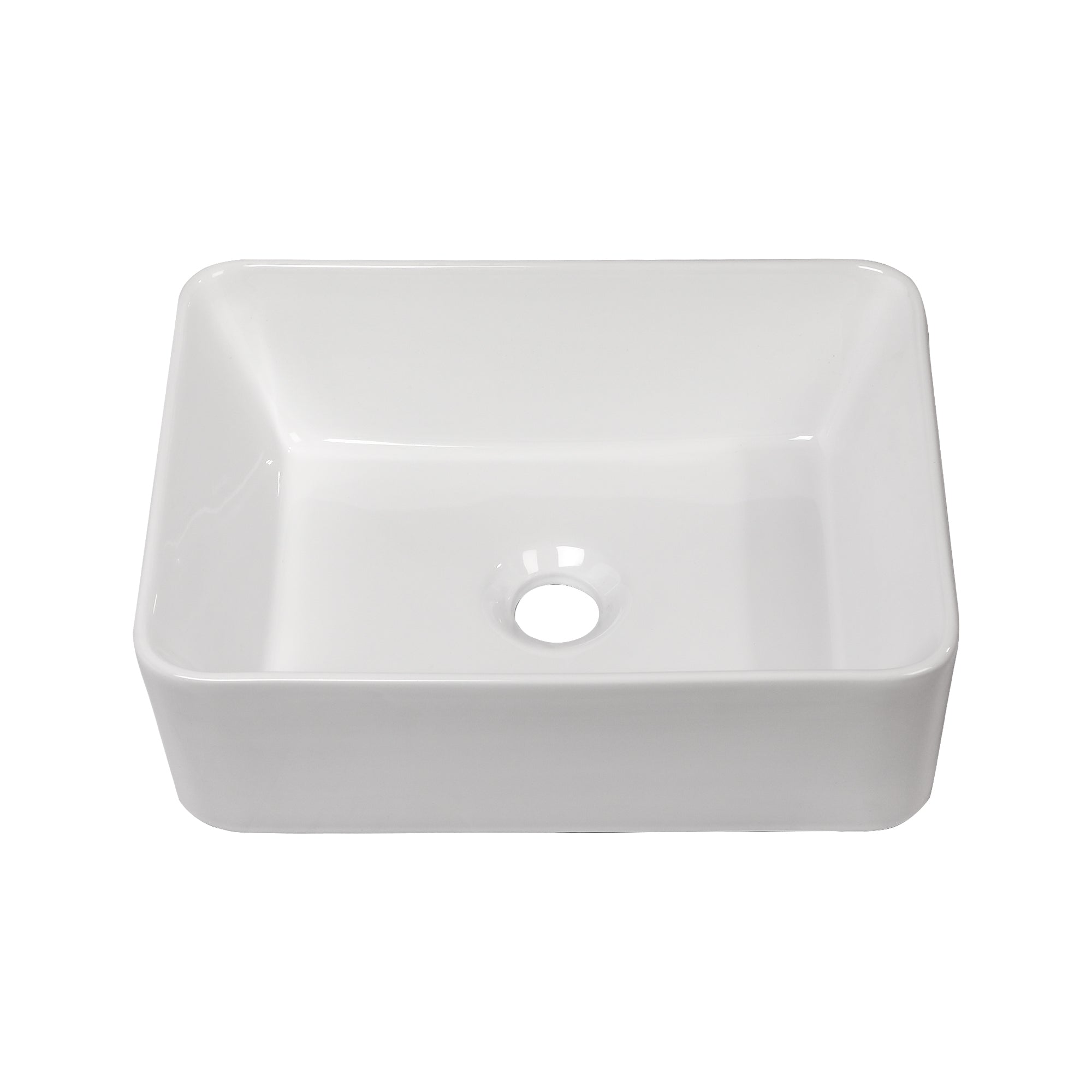 16 x 12 Inch Modern Rectangular Bathroom Vessel Sink - Glossy White Porcelain Ceramic Vanity Basin, Design for Contemporary Bathroom Decor