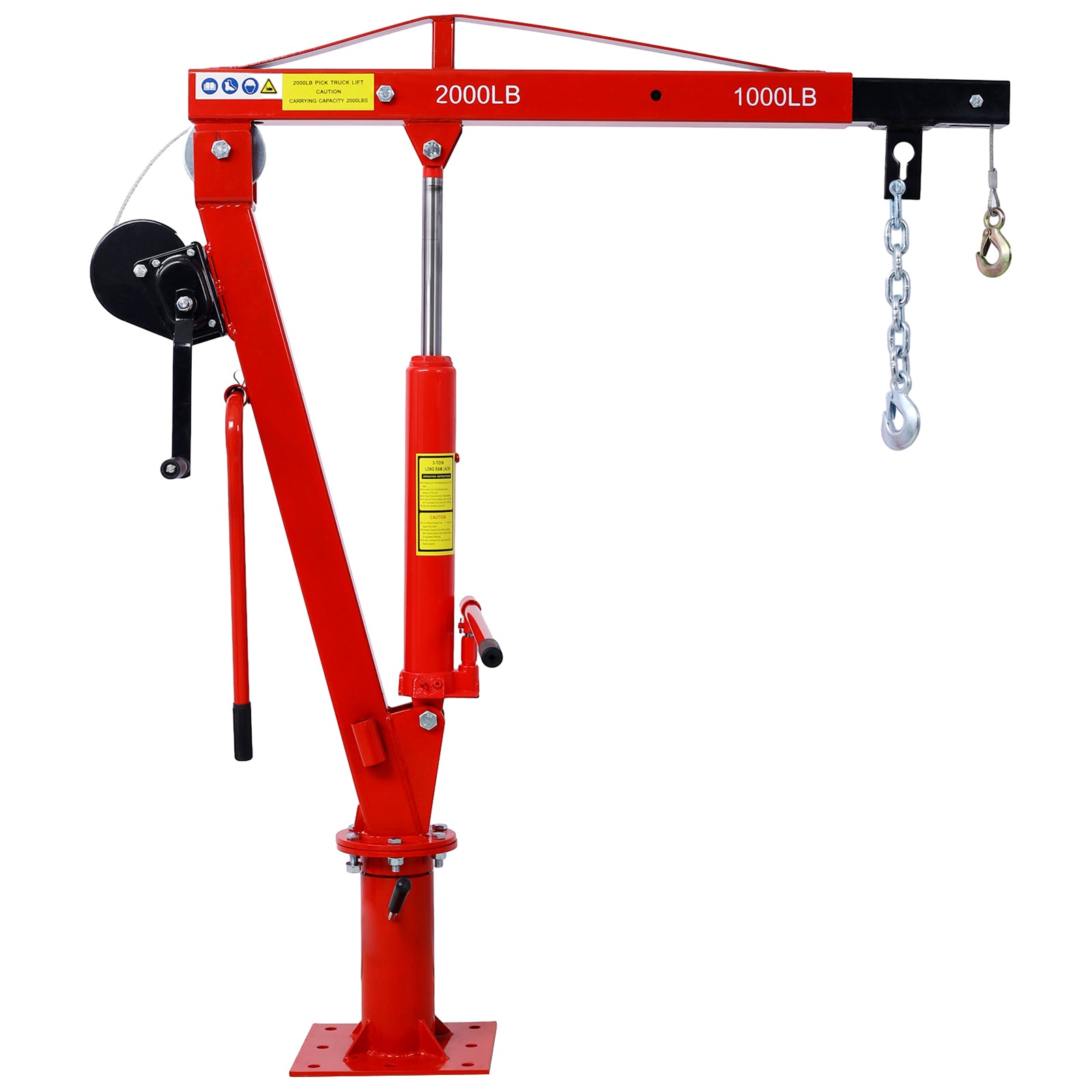 Hydraulic Pickup Truck Crane with Hand Winch  , Pickup Truck Bed Hoist Jib Crane- 2000-Lb. Capacity  Red