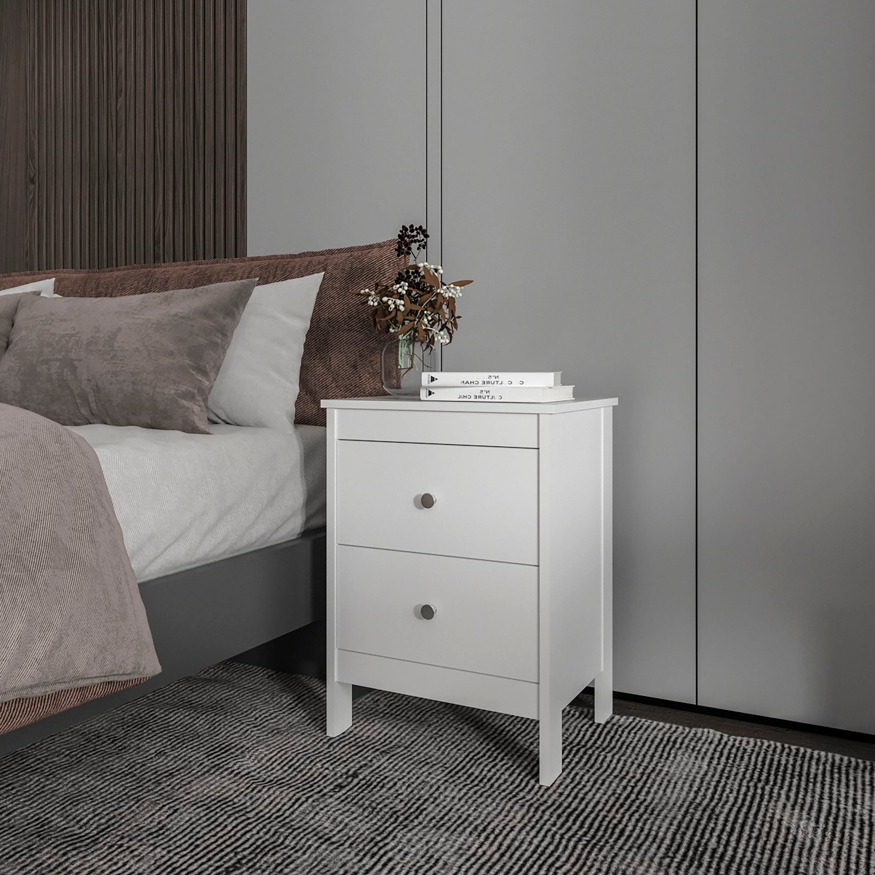 FM FURNITURE Nogales NightStand with 2 Drawers, Withe