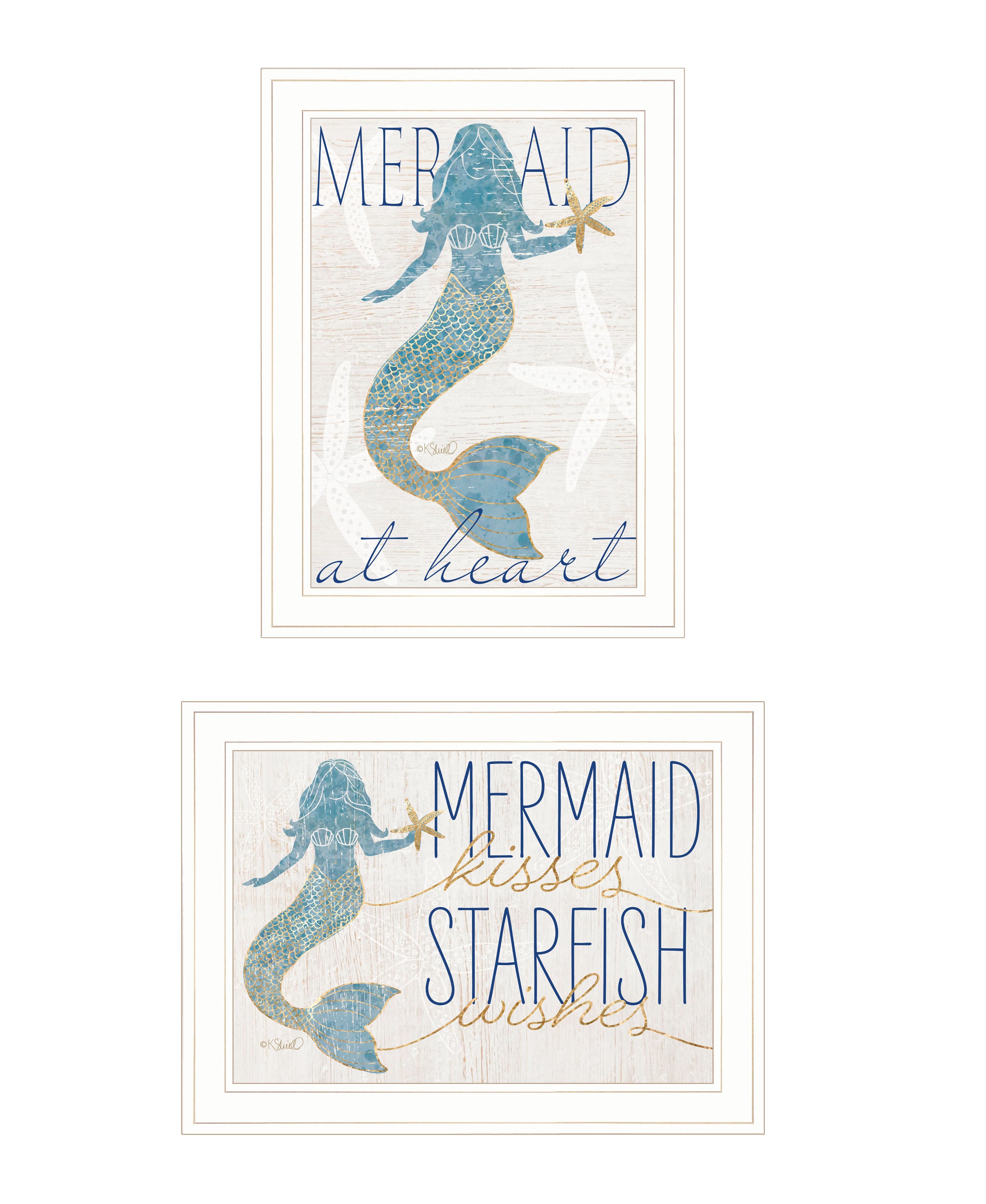 'Two Mermaids' 2-Piece Vignette by Kate Sherrill, Ready to Hang Framed Print, White Frame