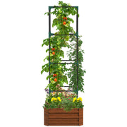 Outsunny Galvanized Raised Garden Bed, 24' x 24' x 11.75' Outdoor Planter Box with Trellis Tomato Cage and Open Bottom for Climbing Vines, Vegetables, Flowers in Backyard, Garden, Patio, Brown