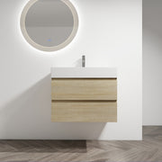 30' Wall-Mounted Bathroom Vanity With Resin Sink, 2-Soft Close Drawers, KD-Package