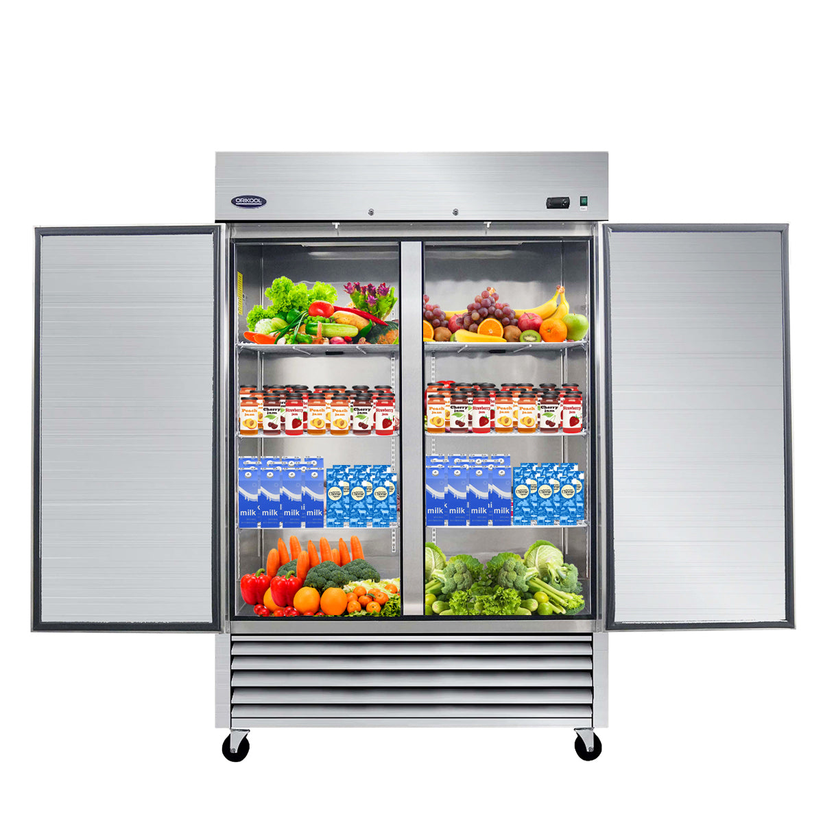 ORIKOOL 54' Commercial Refrigerator 49 Cu.ft with 2 Solid Door Reach-In Refrigerators Stainless Steel ETL Approved Upright Fridge Storage