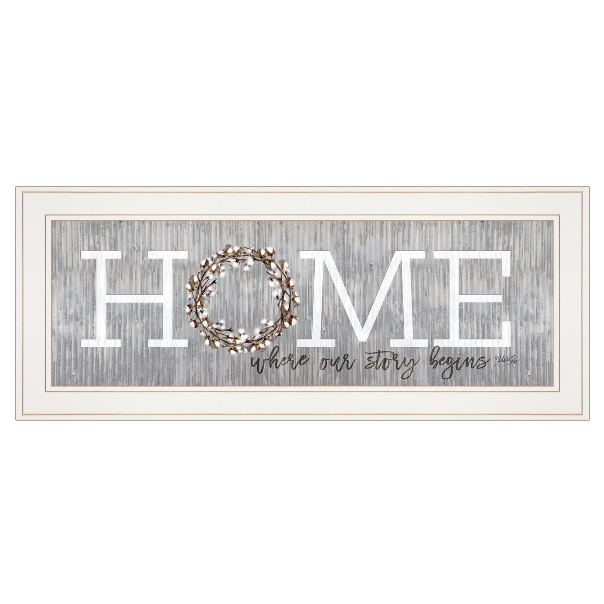 'Home-Where Our Story Begins' by Marla Rae, Ready to Hang Framed print, White Frame