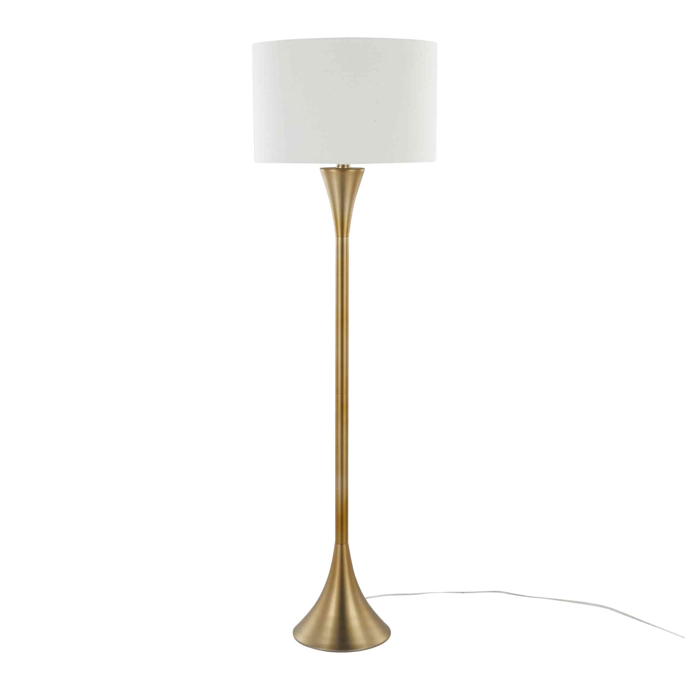 Lenuxe 65' Contemporary Metal Floor Lamp in Gold Metal with White Linen Shade from Grandview Gallery by LumiSource