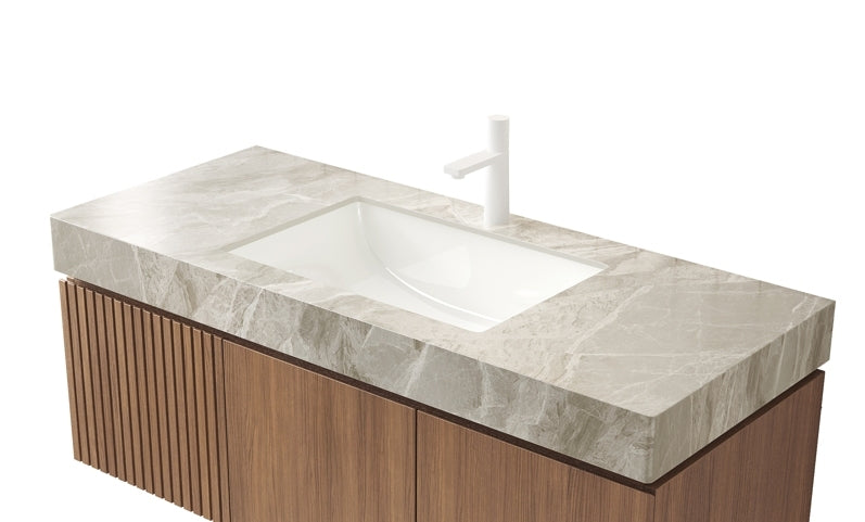 48' MURI Light Gray Sintered Stone Countertop & Ceramic Basin, NO Cabinet, NO Faucet and Sink Cover
