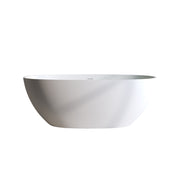 Matte White Oval Solid Surface Freestanding Soaking Bathtub with Thick Edge and Overflow