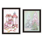 Trendy Decor 4U 2- Piece Vignette Pink Candy Land Christmas Trees Black Framed Wall Art for Living Room, Bedroom Wall Art Print for Home Decor by Mary June