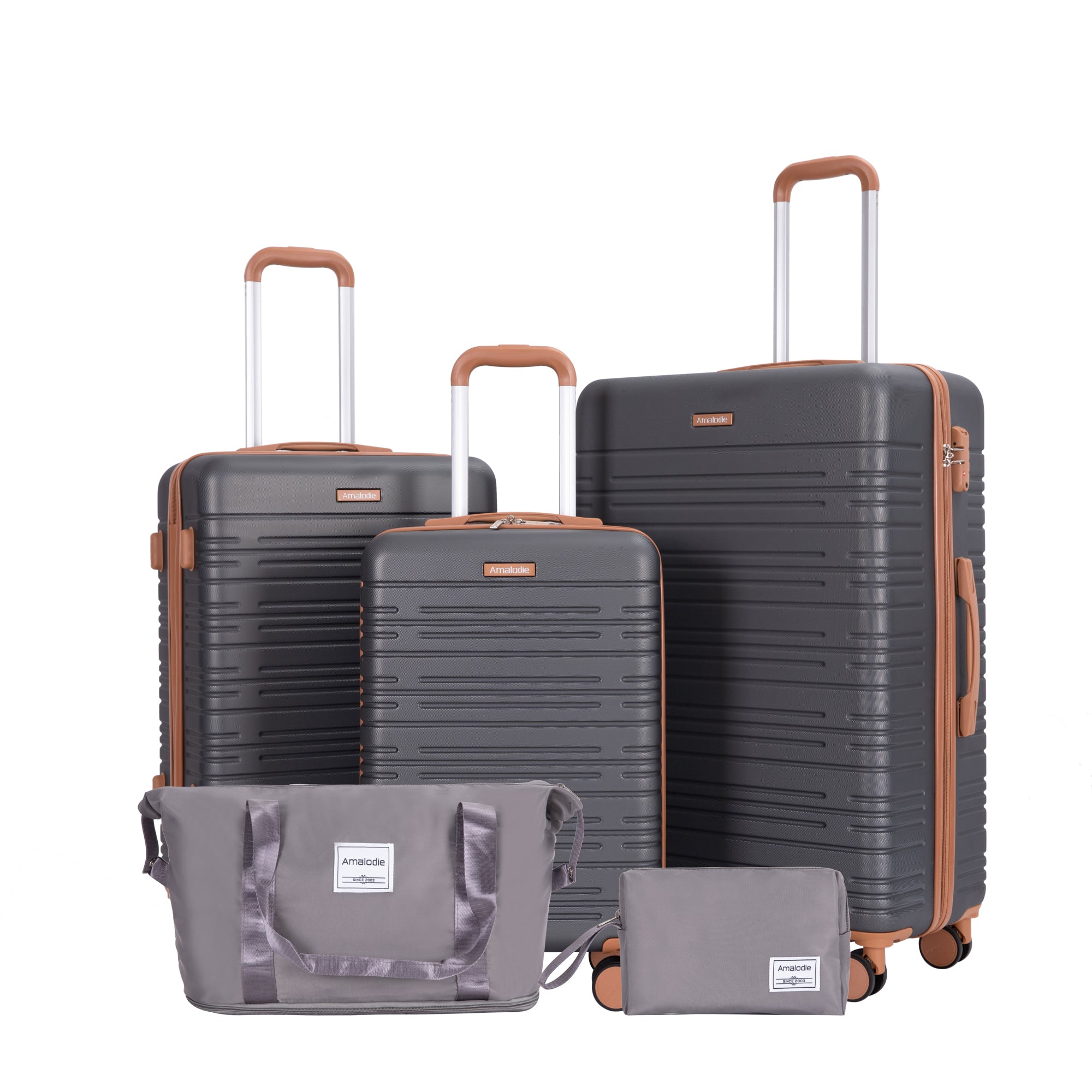 Gray 5-Piece ABS Luggage Set with TSA Lock and Spinner Wheels