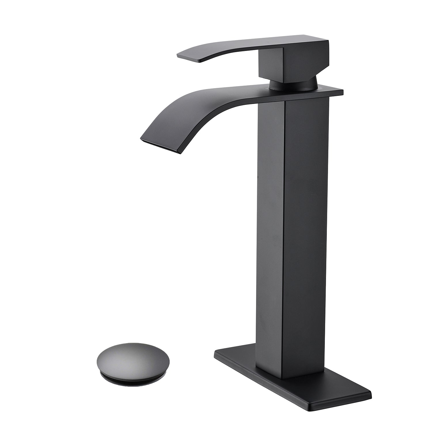 Waterfall Spout Bathroom Sink Single Handle Faucet with Pop-Up Drain (No Overflow)