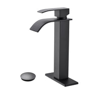Waterfall Spout Bathroom Sink Single Handle Faucet with Pop-Up Drain (No Overflow)