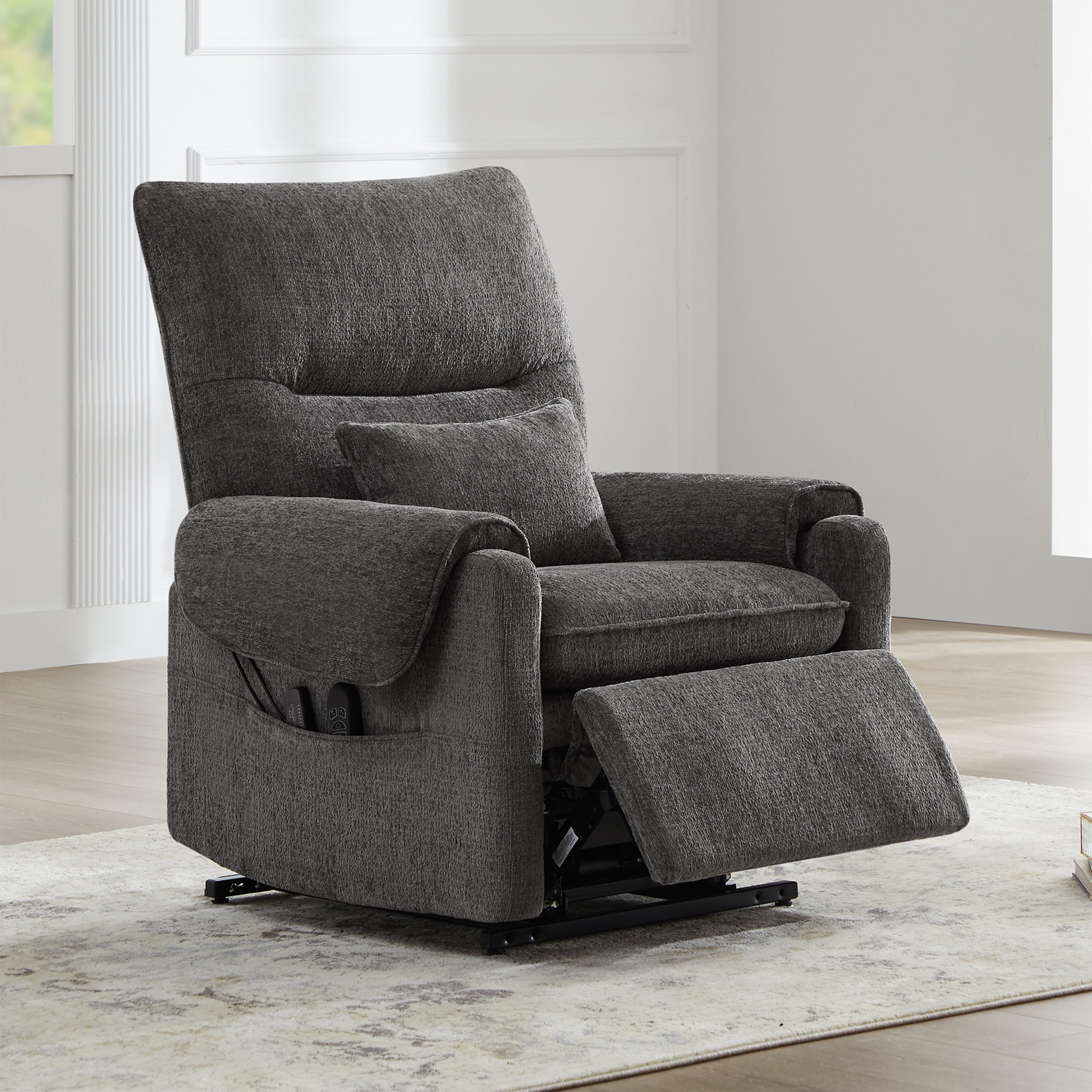 Glenn 30' Power Lift Assist Recliner Arm Chair Steel Gray Chenille