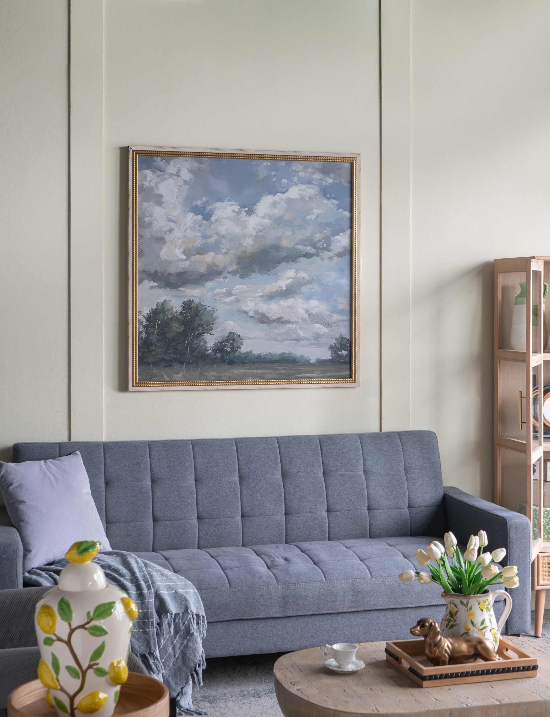 39.4x39.4' Large Square Countryside Canvas Art with Soft Multicolored Details