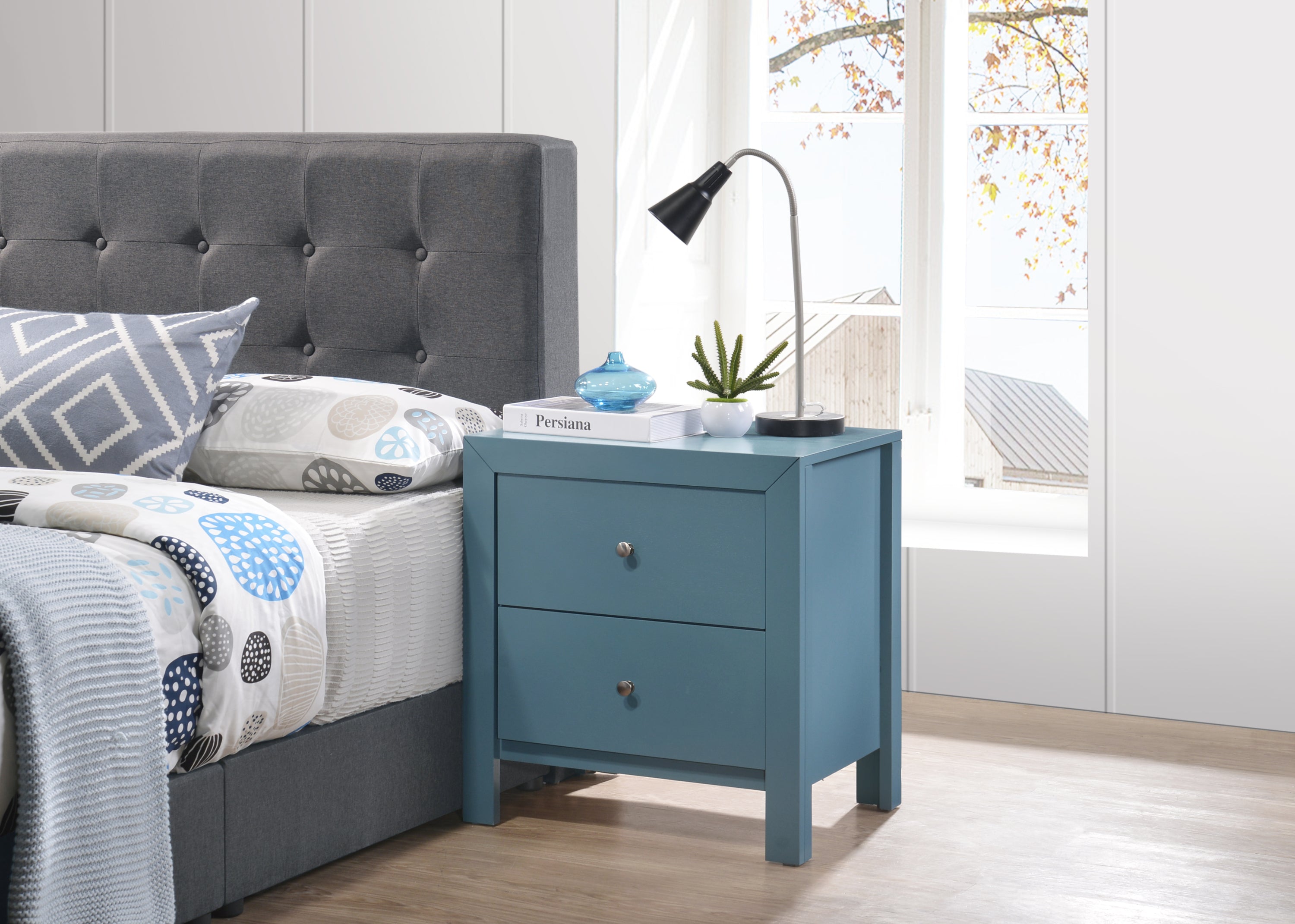 Charming Teal Two-Drawer Nightstand