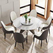 53' Round Marble Dining Table with Silver Stainless Steel Design Base, Artificial Marble for 6 People, 23.62'White Artificial Stone Turntable,White (Dining Table Only)